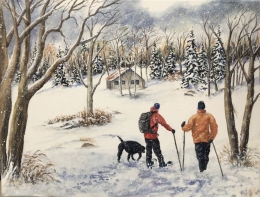 Randonnée en raquettes - 12x16 - VENDU