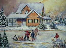Les filles jouent au hockey - 16"x20" - VENDU