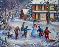 As-tu-vu le bonhomme de neige - 14"x18" - VENDU