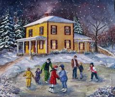 On patine en famille - 20"x24" - VENDU