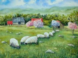 Printemps à la ferme Wood, St-Sauveur - 16"x12" - VENDU